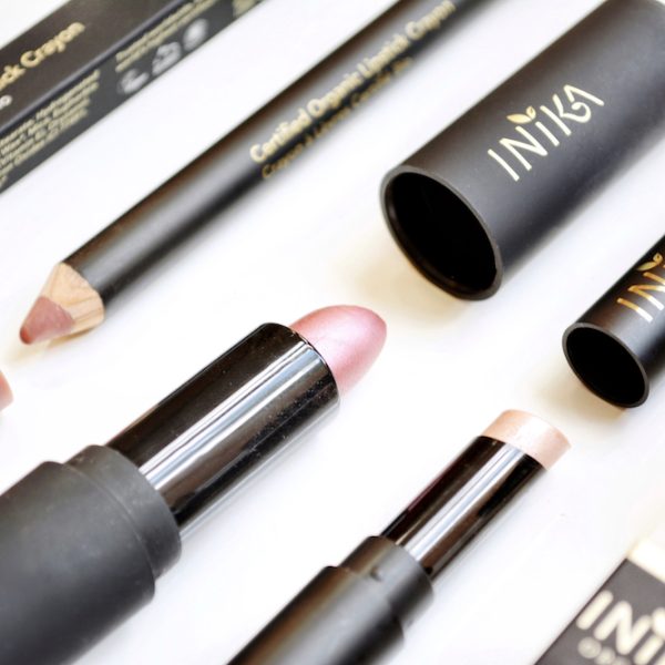 Reviews of INIKA Organic & natural lip products - including certified organic vegan lipstick in the shade Flushed, certified organic Lipstick Crayon (Pink Nude), and certified organic Lip Tint (Candy)
